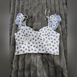 Floral Blue and White Women's Top